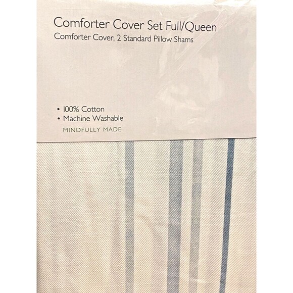 NIP $350 Bloomingdale's SKY Full/Queen Duvet Cover Set Bristol Stripe Blue White - Picture 3 of 9